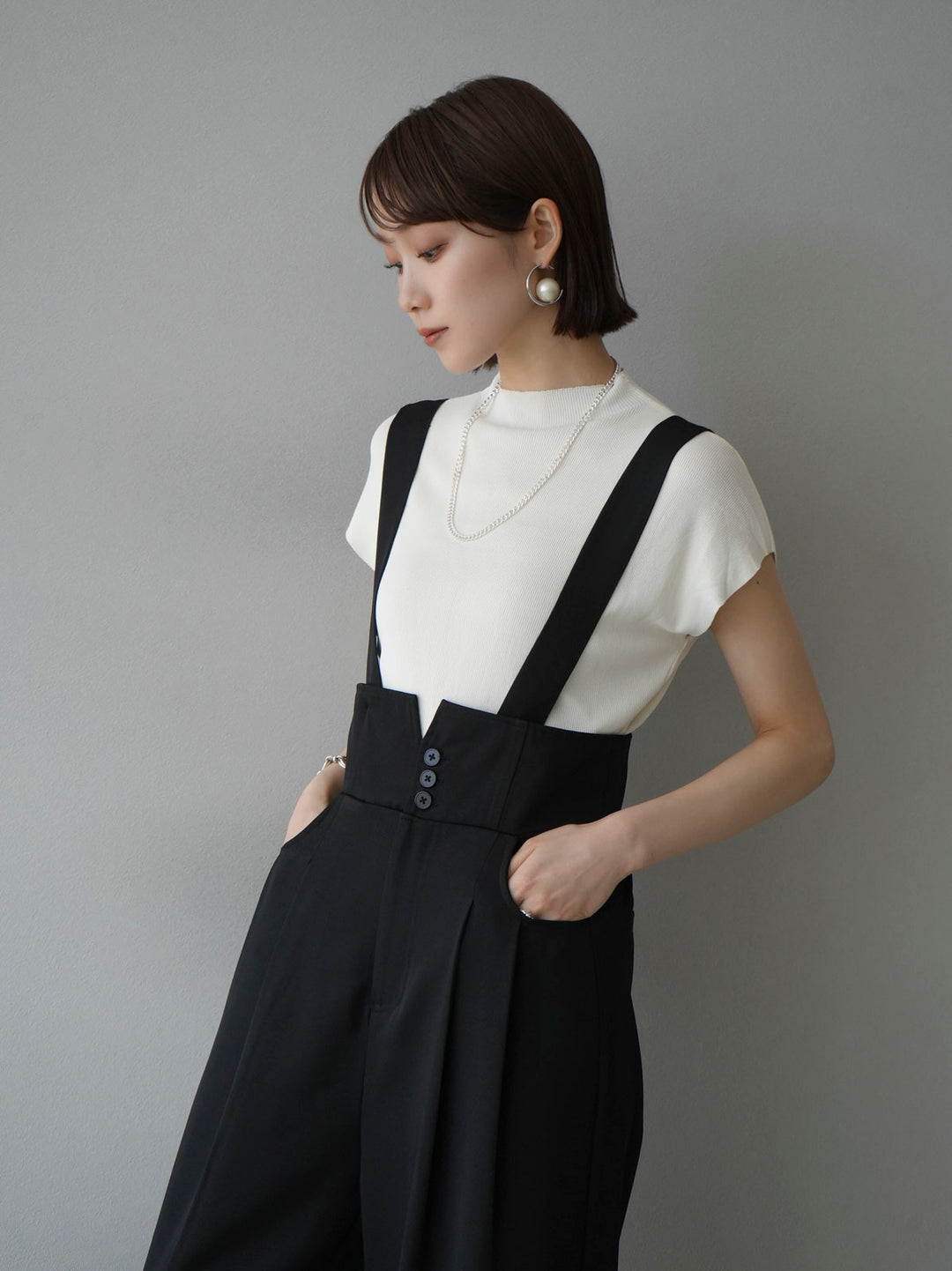 [Pre-order] Petite Neck Side Shirring Summer Knit Top/Ivory