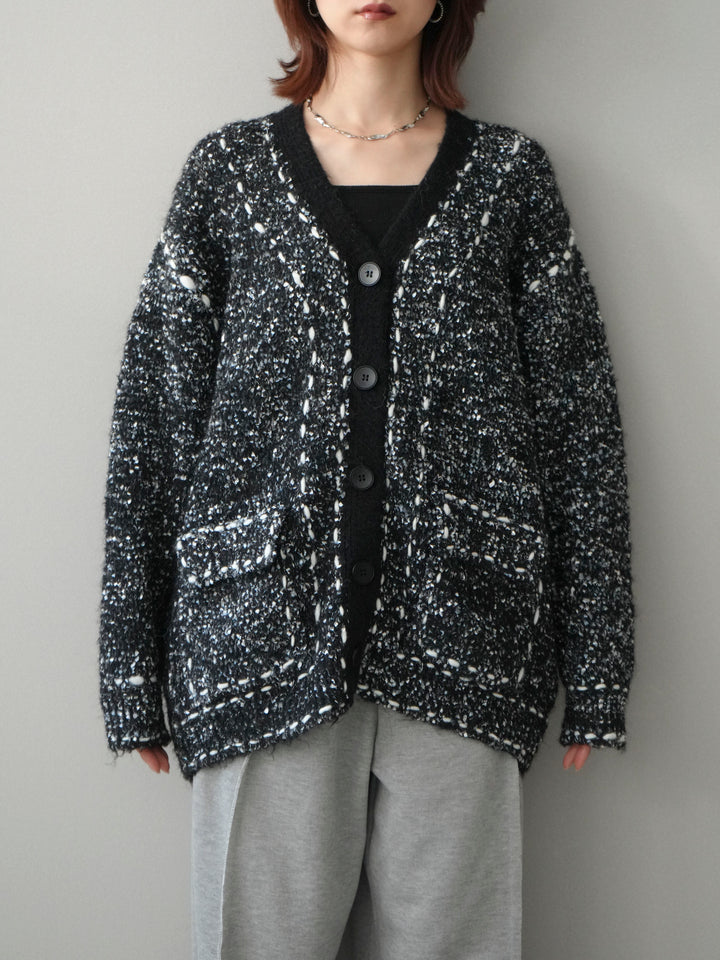 [予約]ブークレハンドステッチニットカーディガン/black