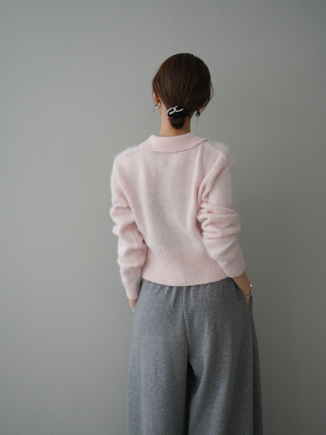 [予約]モヘア衿付きボタンプルオーバー/pink