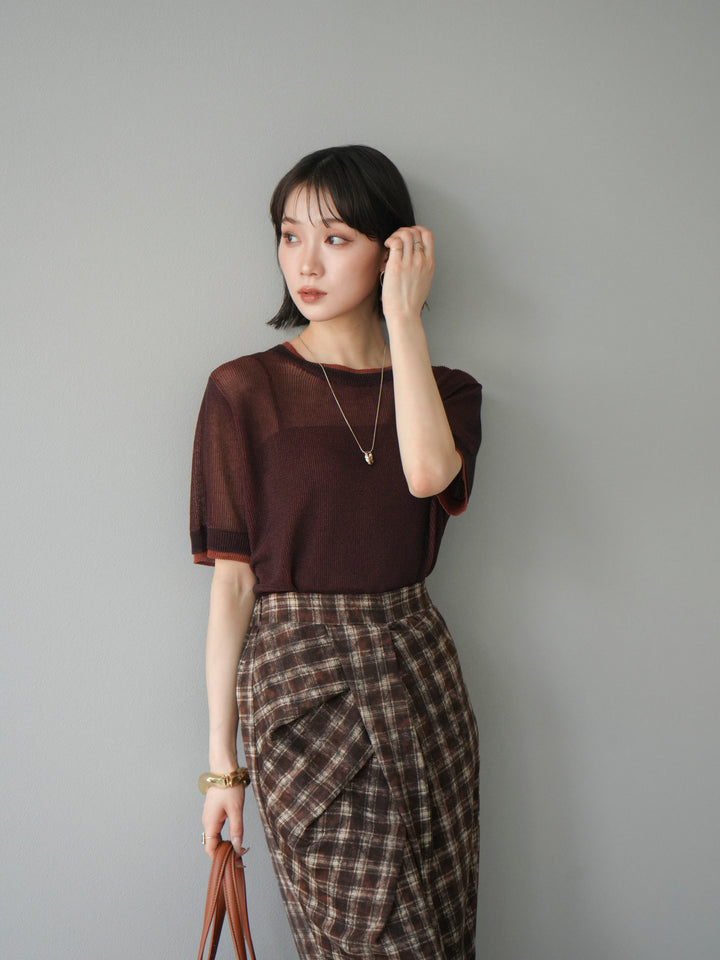 [SET]リネンタッチ配色二重臼ハーフニットトップス+選べるアソート柄スカートセット(2set)