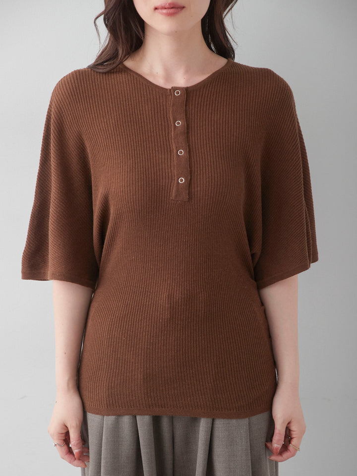 [予約]ヘンリードルマンリブニットトップス/brown