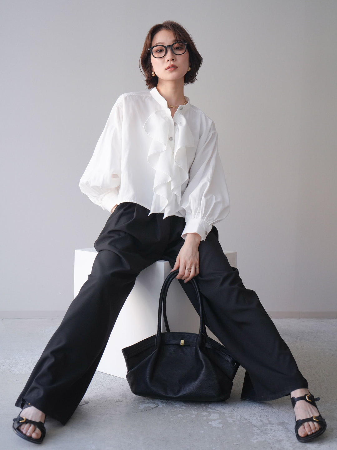 [SET]ラッフルフレアショートブラウス+ラッフルフレアショートブラウス(2set)