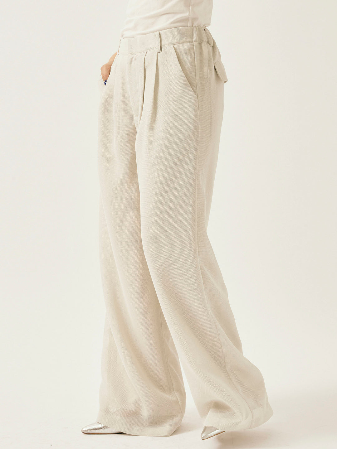 [予約]メッシュタックワイドパンツ/オフグレー