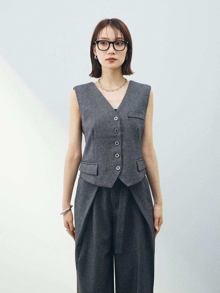 [SET]フラワーモチーフレースアップジレ＆ベルト付ワイドパンツSET UP(2set)