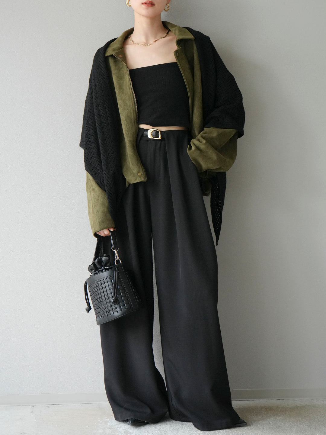 [SET] 麂皮外套+皮帶環設計寬褲（2套）