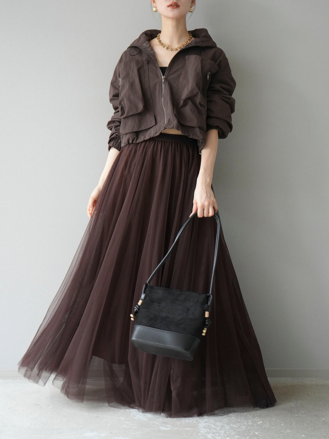 [予約]ポケットデザインショートブルゾン/ブラック