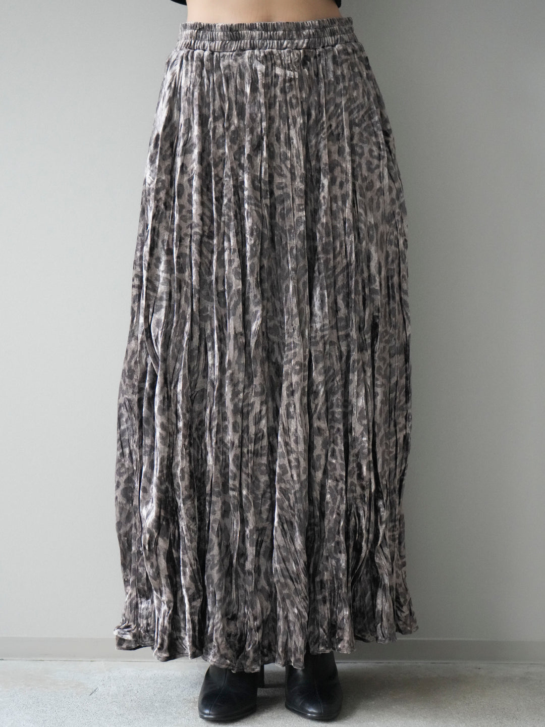 [予約]レオパードベロアワッシャーロングスカート/gray
