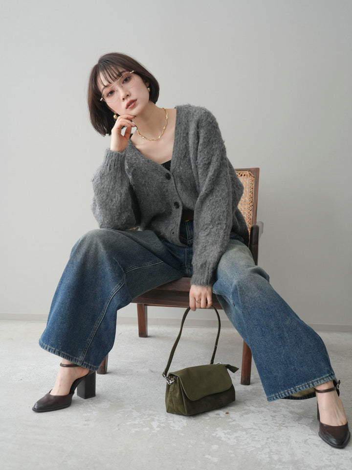 [予約]起毛シャギーニットカーディガン/gray