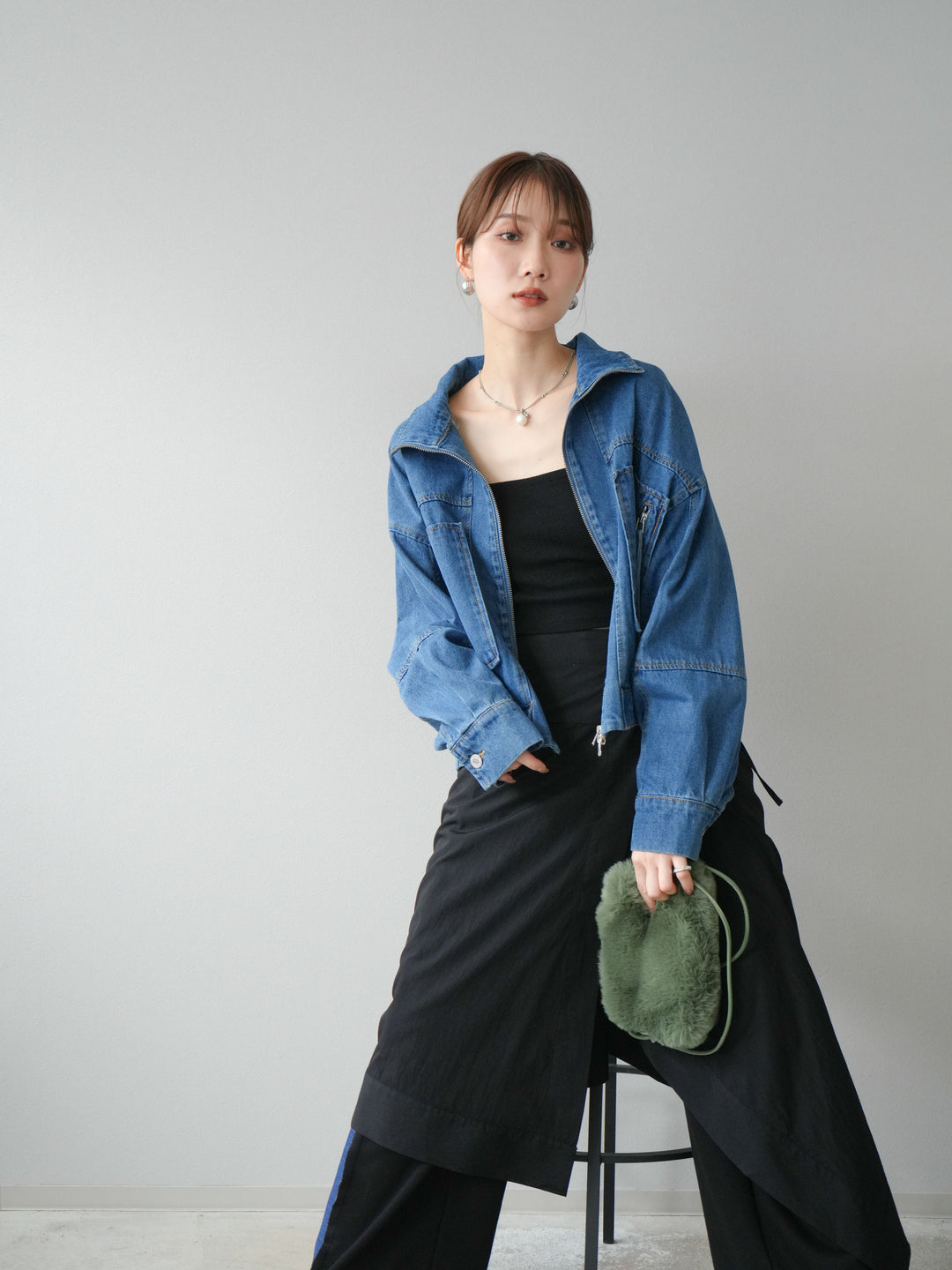 [予約]ZIPポケットデニムショートブルゾン/ブルー