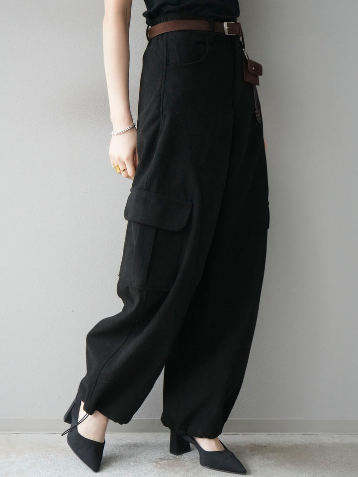 [予約]ベルト付コーデュロイカーゴパンツ/black