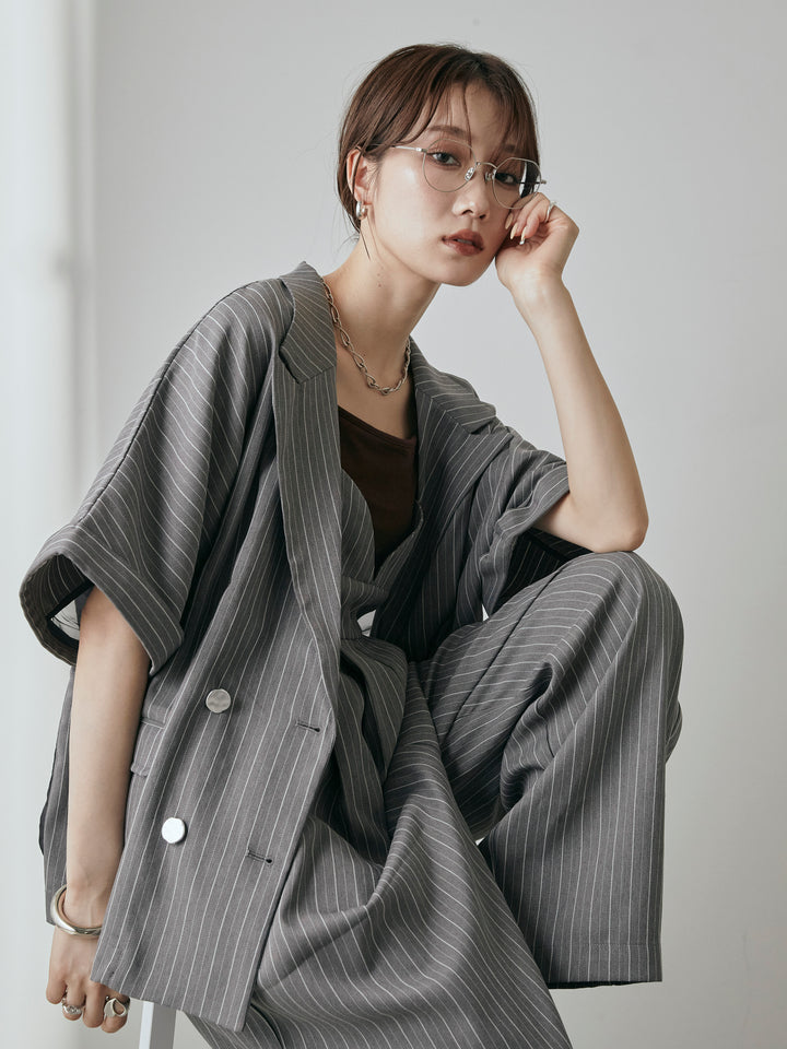 [予約]ヘリンボーンストライプサロペット/チャコール