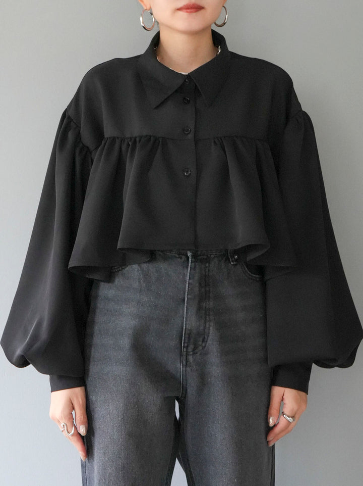 [Pre-order] Short Gathered Blouse/Black