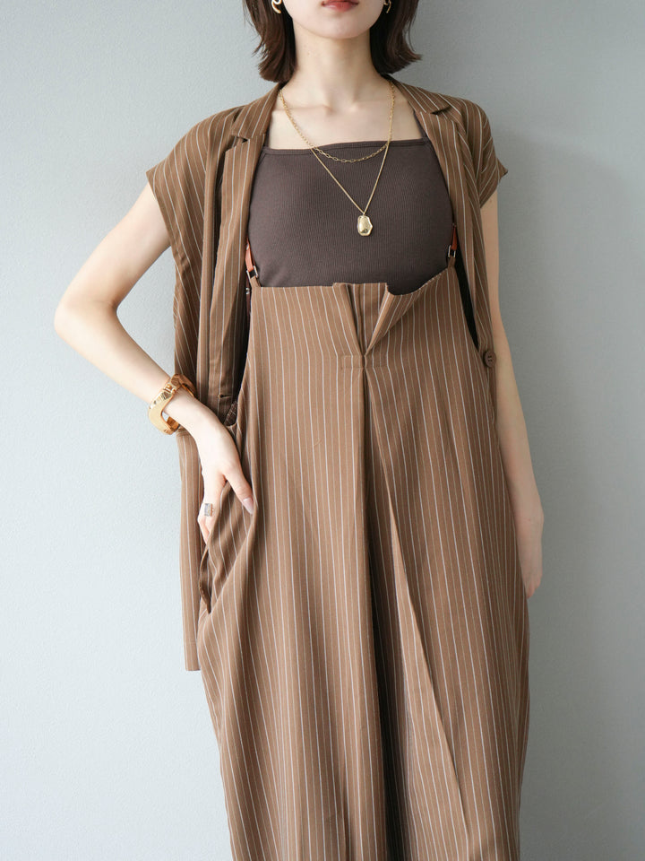 【着回しセット】[SET]ヘリンボーンストライプジレ+シアー切替ベロアトップス+ヘリンボーンストライプサロペット(3set)