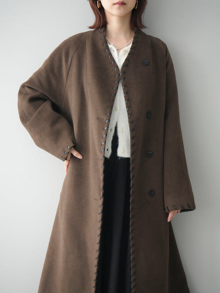 [SET]ハンドステッチ裏中綿ロングコート+テープベルトタックバギーパンツ(2set)