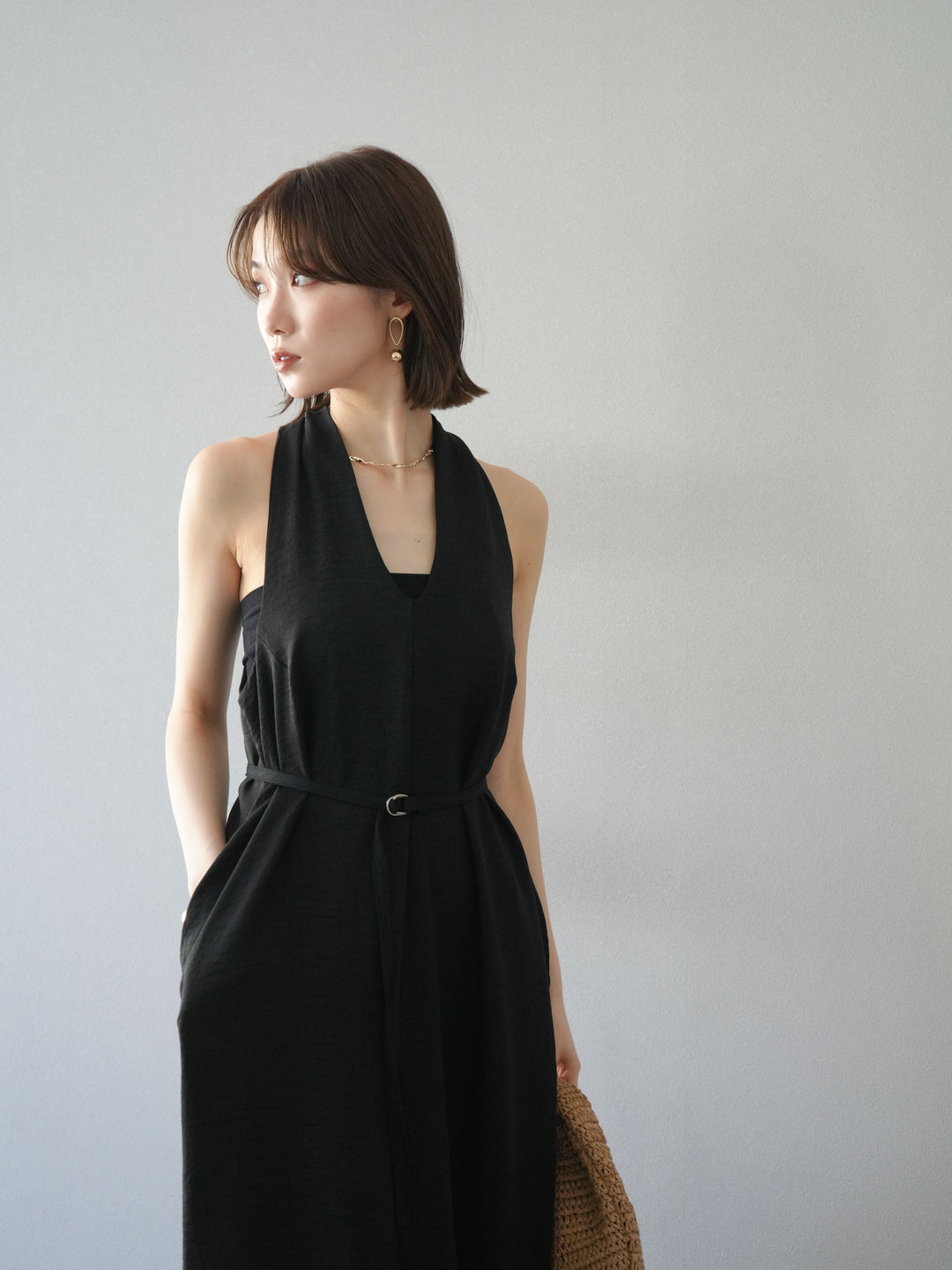 【預購】環形設計不均勻染色洋裝/黑色