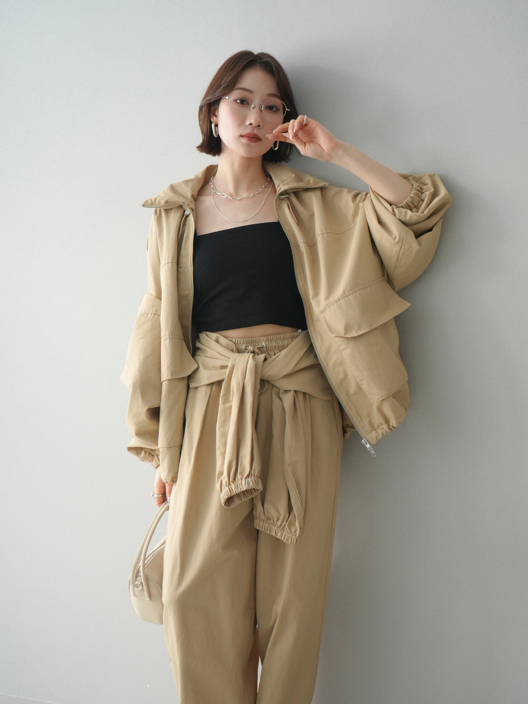 [予約]ビッグポケットコットンナイロンジップブルゾン/beige