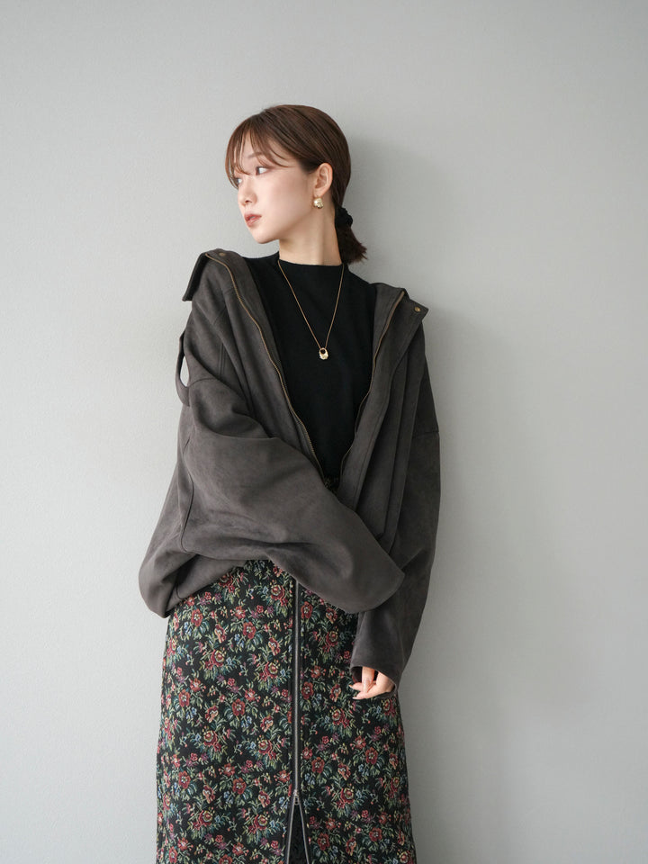 [套裝] 麂皮外套 + 小領法式針織上衣 + 哥布蘭前拉鍊緊身裙（3 套）