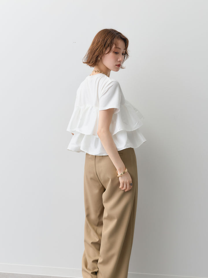 [SET]フリルティアードTEE+クレープデシンタックワイドパンツ(2set)
