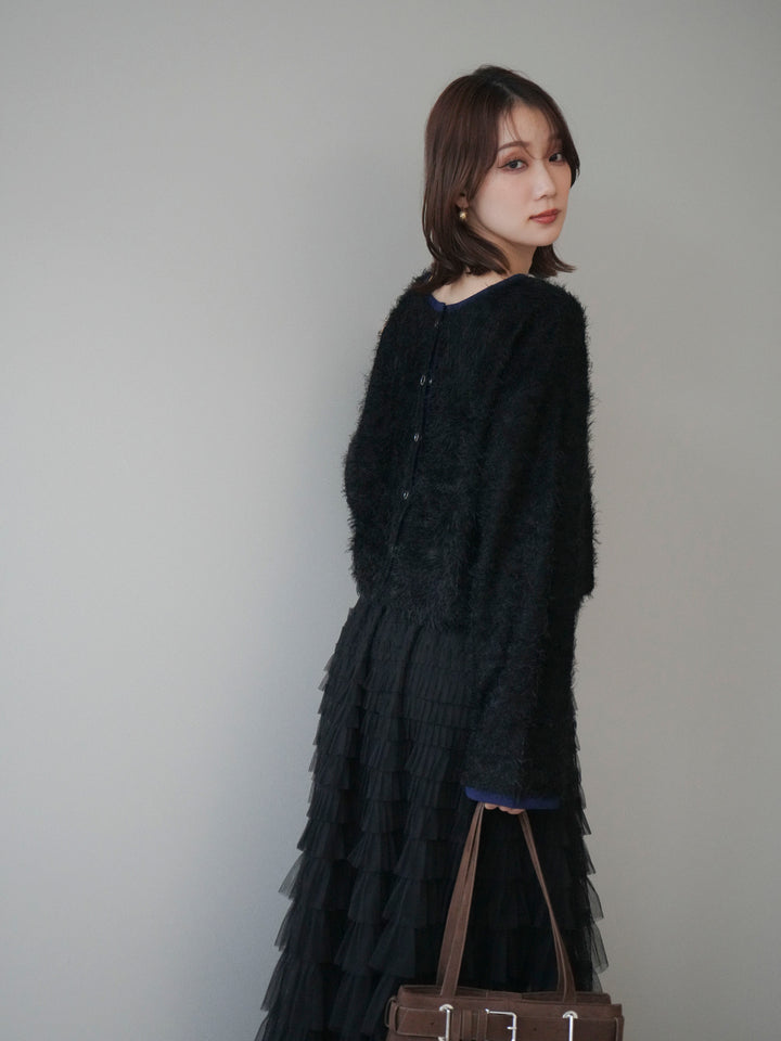 [予約]バイカラー2WAYシャギーニットカーディガン/black