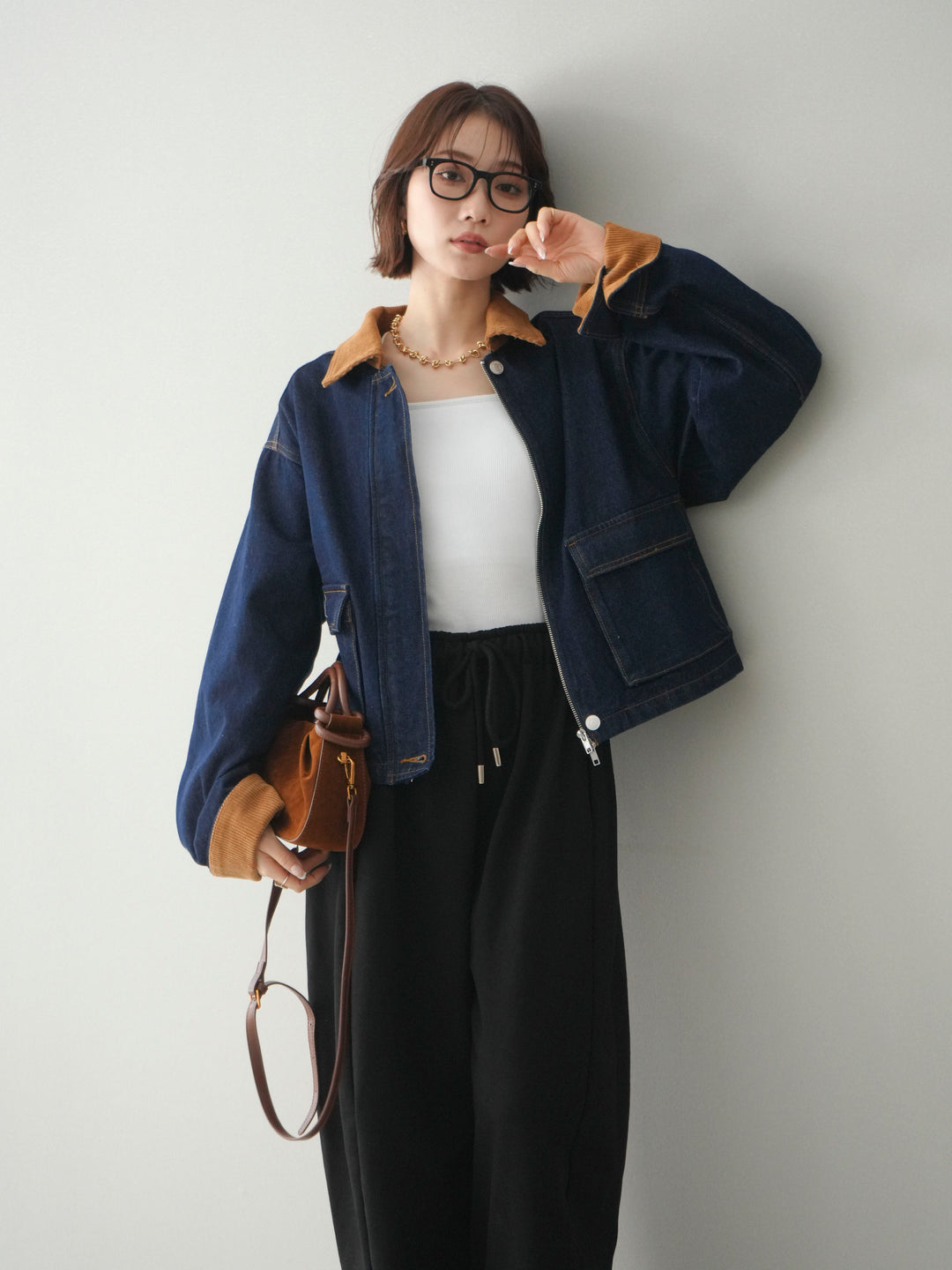 [予約]コーデュロイ×デニムショートカバーオール/indigo