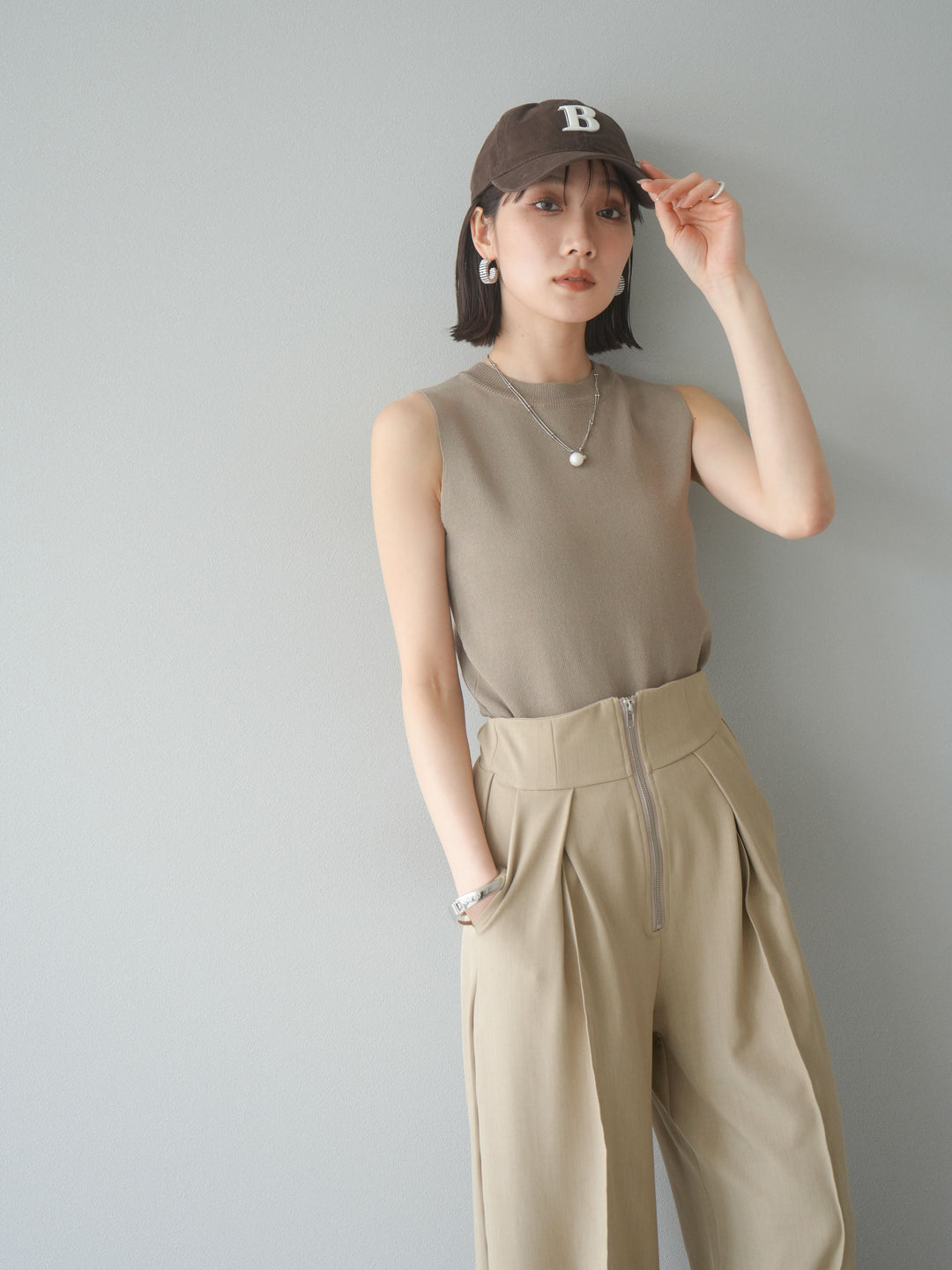 [予約]レーヨンニットタンクトップ/ベージュ