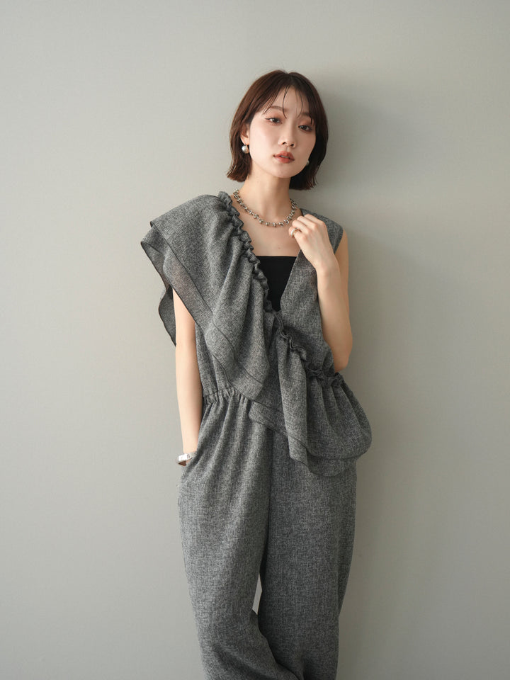 [SET]3WAYミックスツイードギャザーオールインワン+選べるアクセセット(2set)