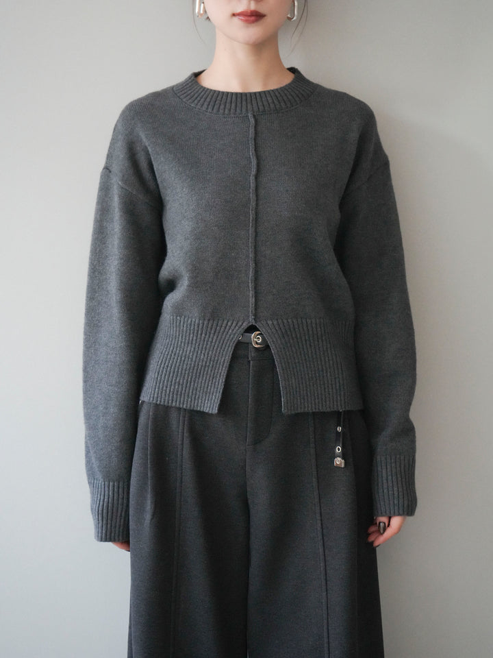 [予約]フロントスリットネックアンサンブルニット/charcoal