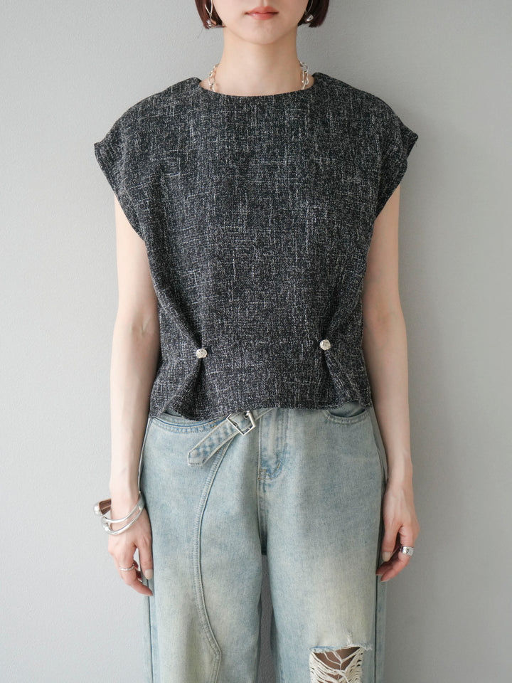 [予約]サマーツイードぺプラムブラウス/ブラックホワイト