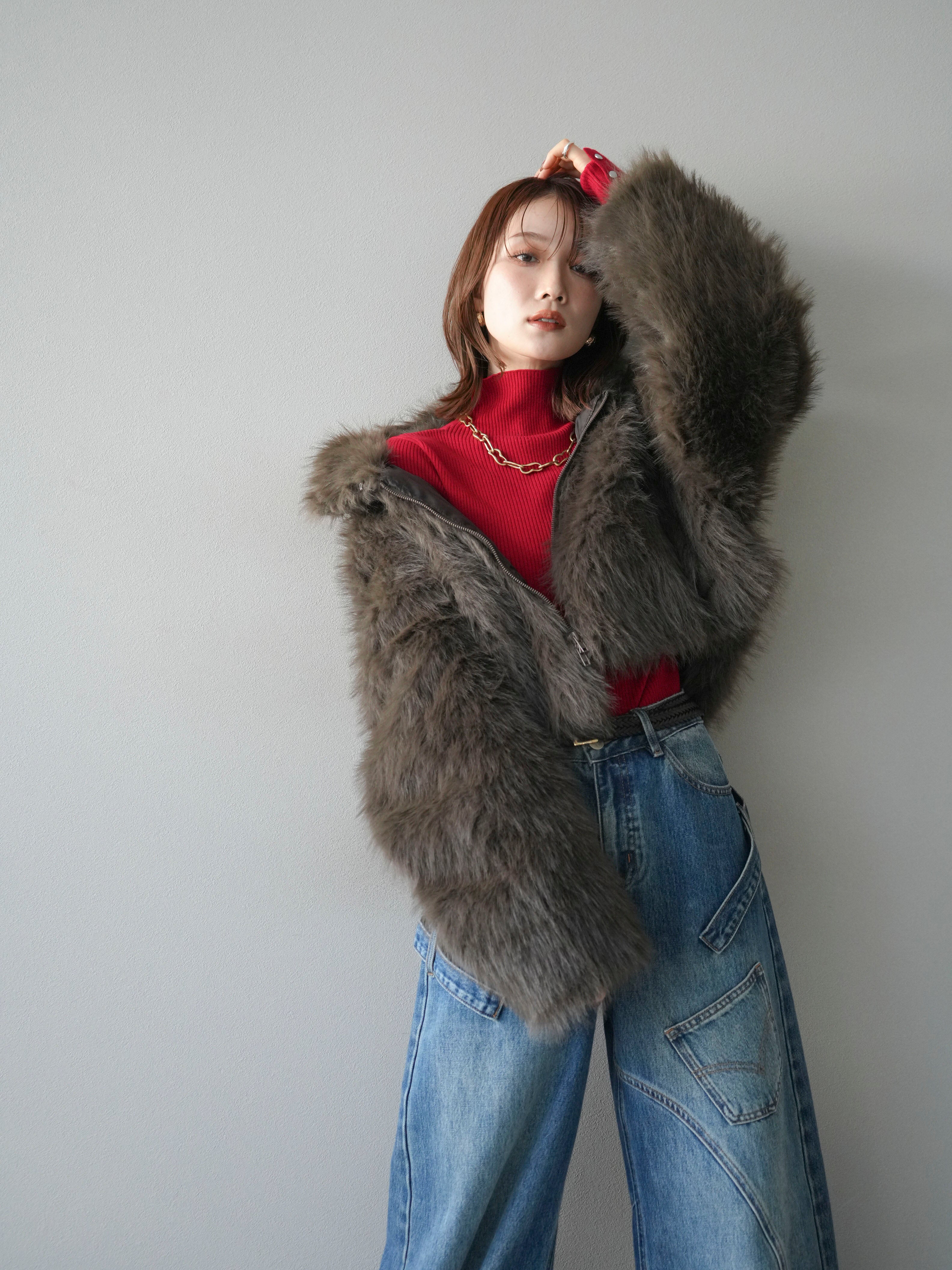 予約]フェイクファーショートZIPジャケット/brown – Lumier