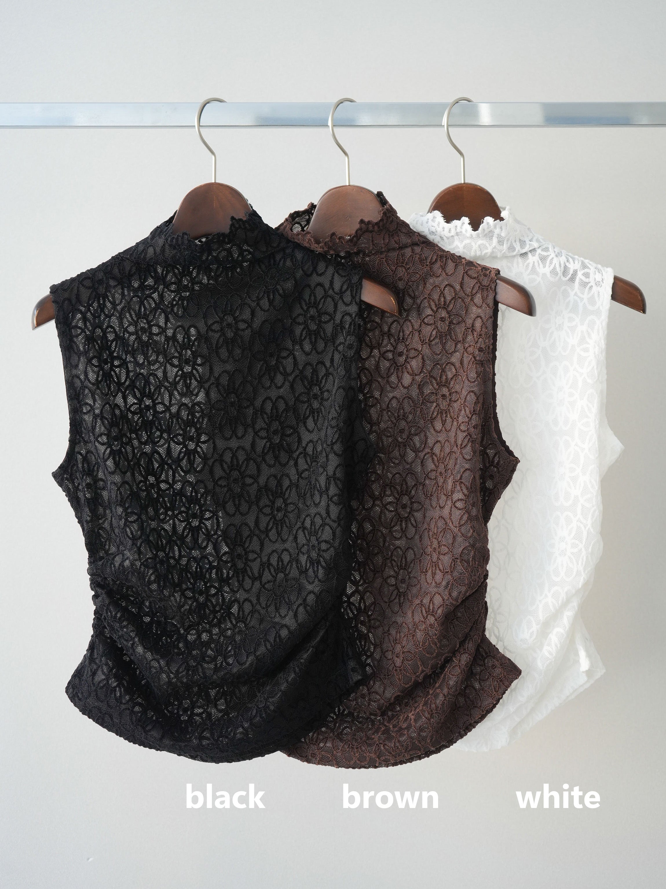 SET]ノースリーブプチネックフラワージャガードトップス+ノースリーブ