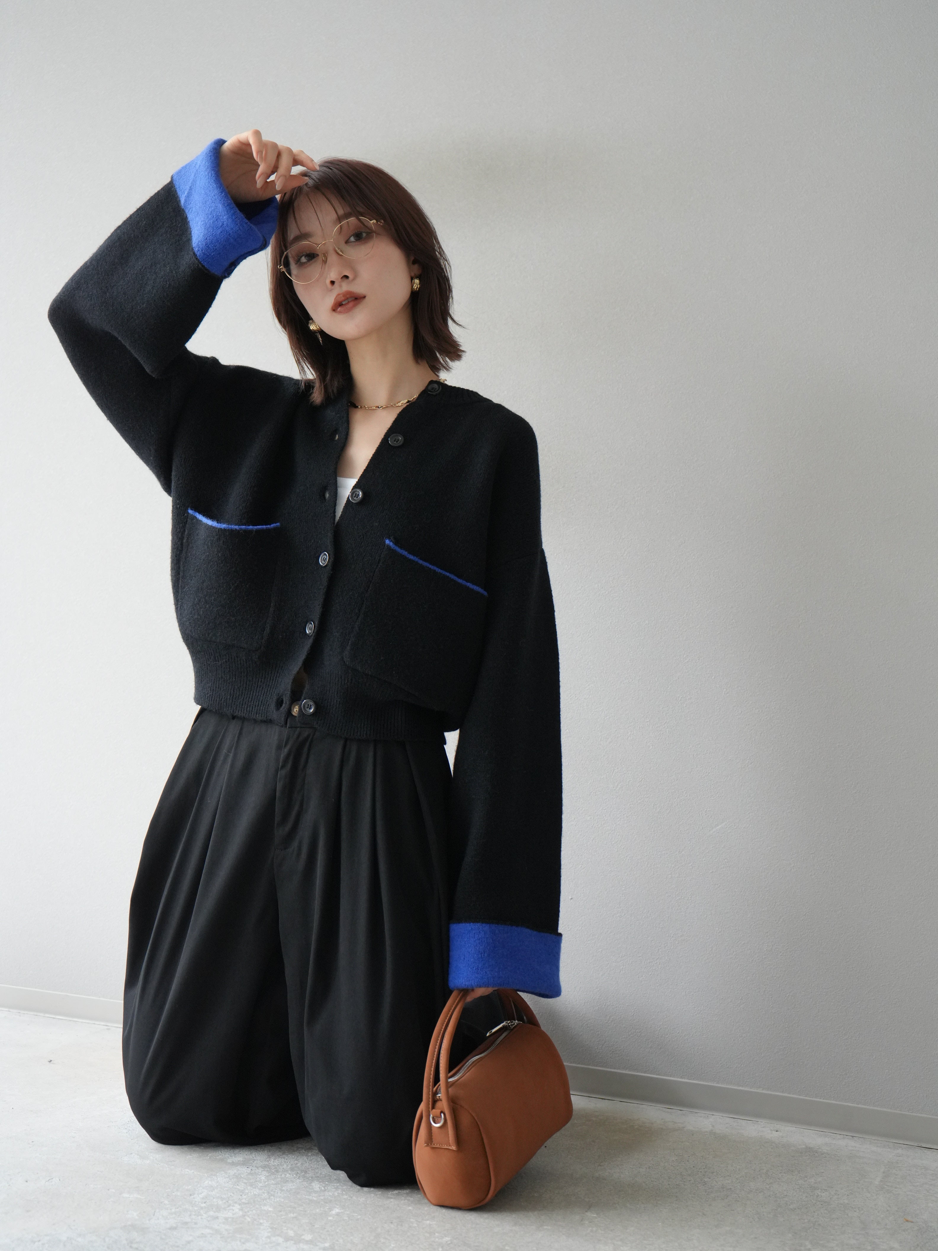 DELUXE ブラック ニットカーディガン DELUXE (デラックス) BREED (ワッフルカーディガン) BLACK