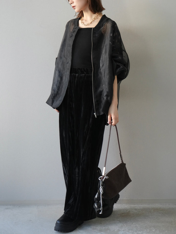 [SET]フラワーチュールドッキングブルゾン+クラッシュベロアナロースカート(2set)