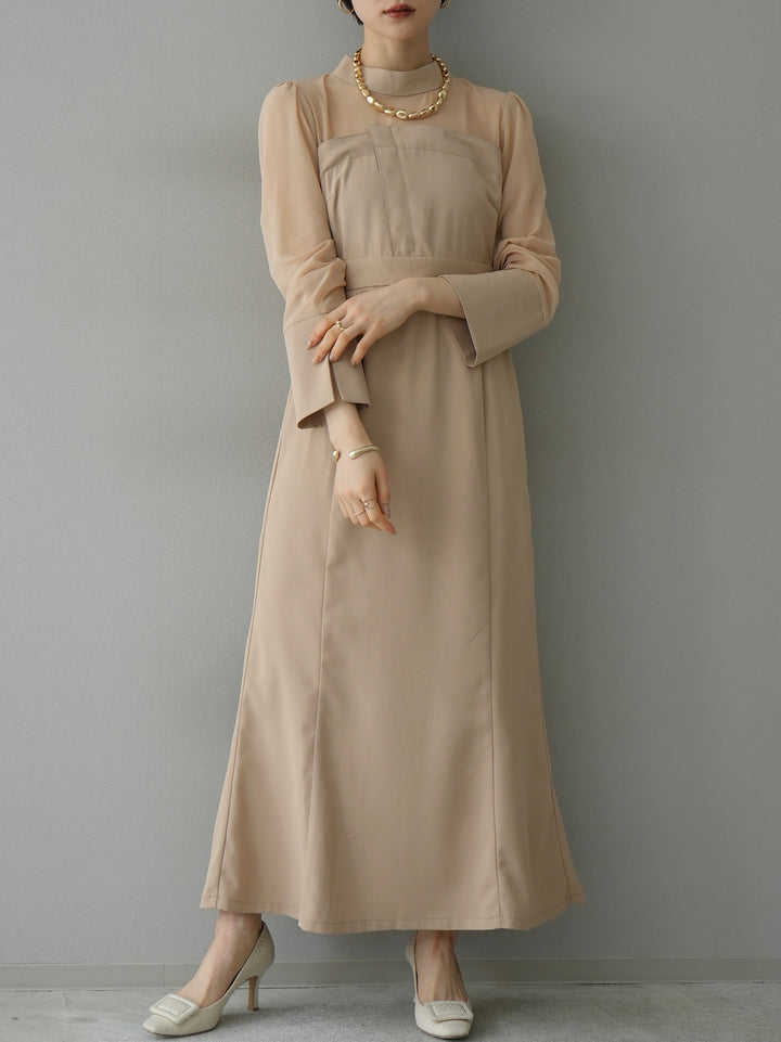 [Pre-order] Decollete sheer dress/beige