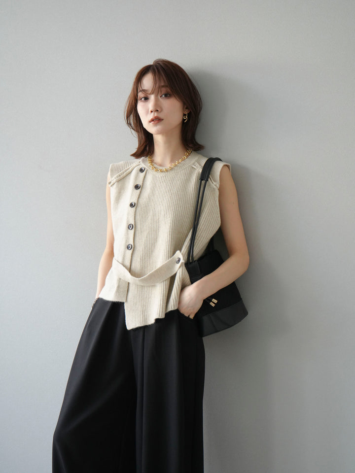 [4]レイヤードボタンニットベスト/オフホワイト