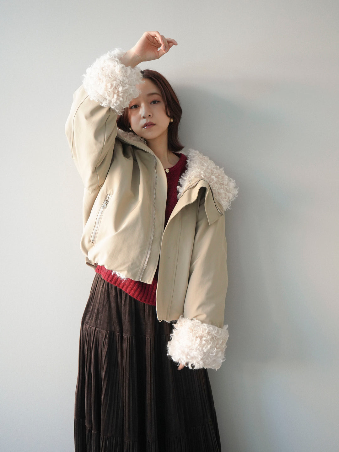 [SET]プードルファーダウンジャケット+ベロアティアードワッシャースカート(2set)