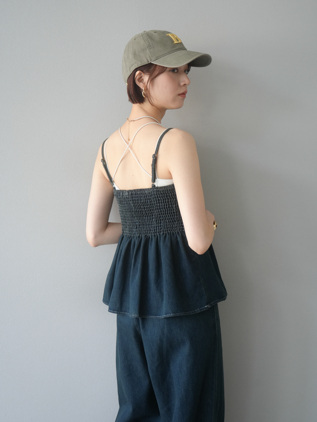 [SET]デニムタックフレアキャミソール＆イージーワイドパンツSET UP(2set)