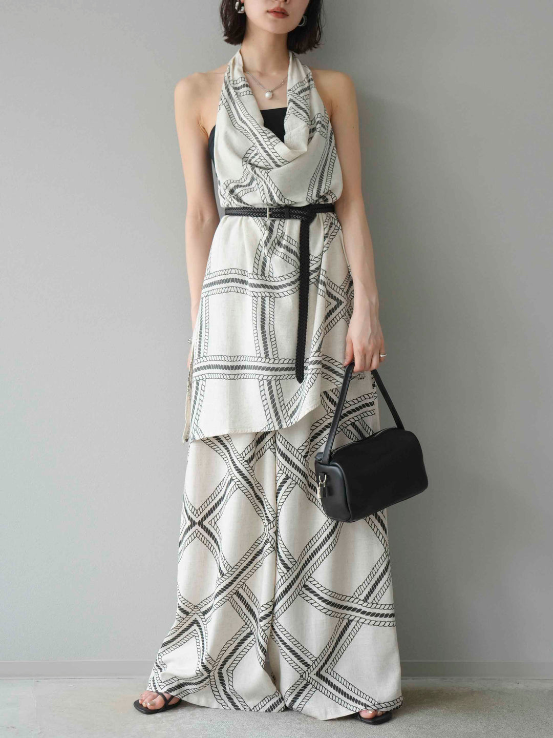 [予約]ロープ柄リネンタッチノースリブラウス/アイボリー