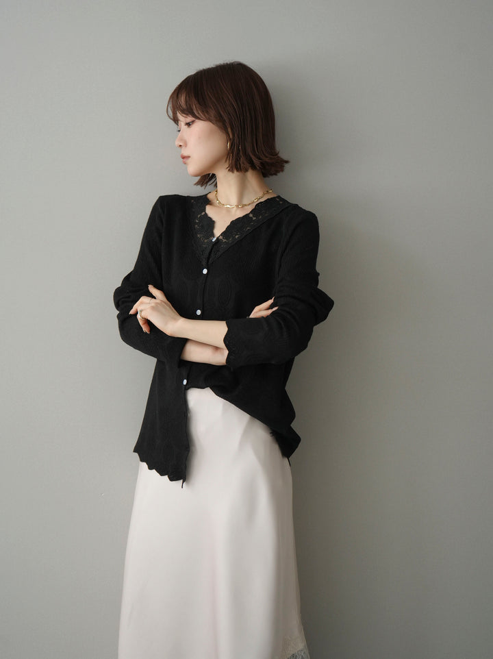 [SET]レースネックジャガードニットカーディガン+レースネックジャガードニットカーディガン(2set)