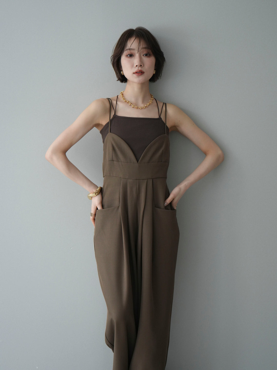 [予約]バックデザインサロペット/brown