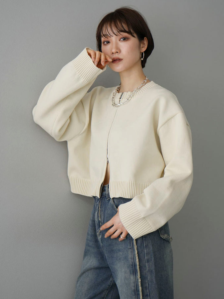 [SET] Double zip cropped knit cardigan + fringe boyfriend denim (2set)