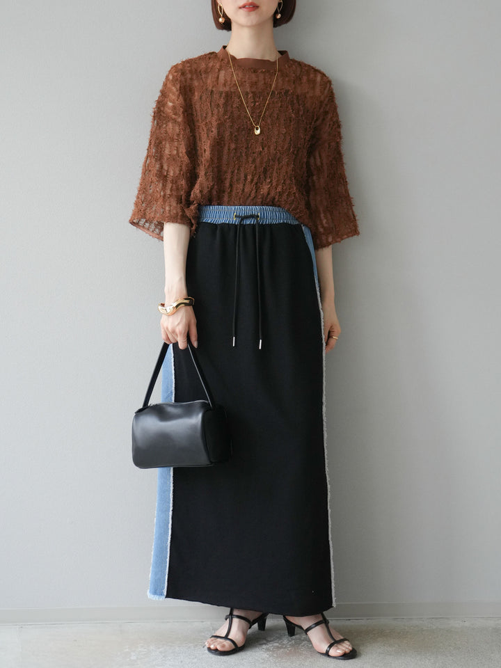 [予約]デニムドッキングスウェットスカート/ブラック