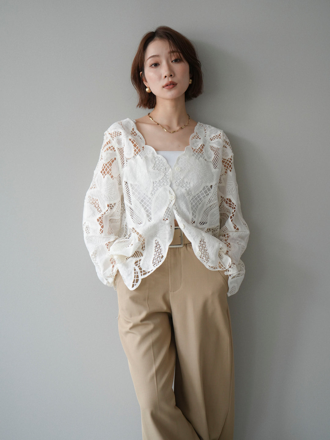 [予約]立体レーススカラップブラウス/white