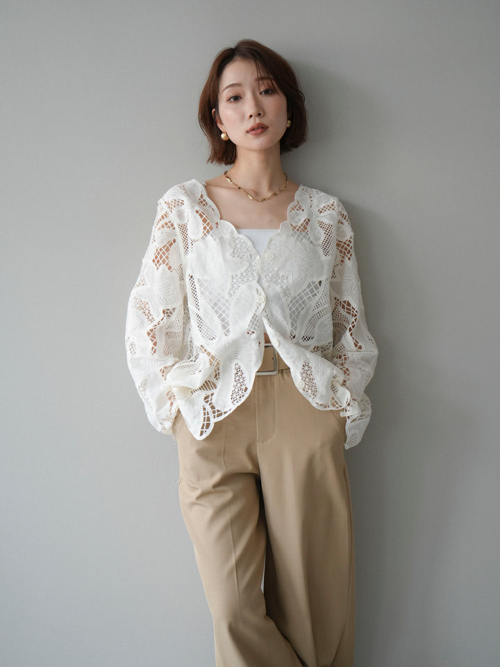 [予約]立体レーススカラップブラウス/white