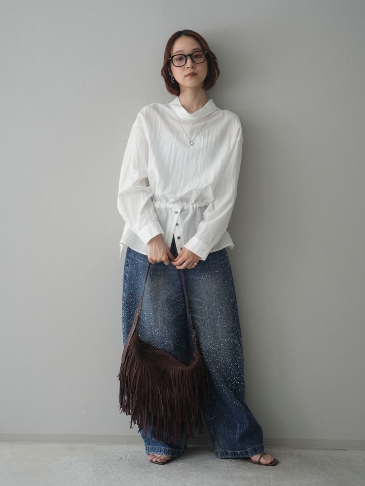 [予約]ボトルネックドロストデザインブラウス/white