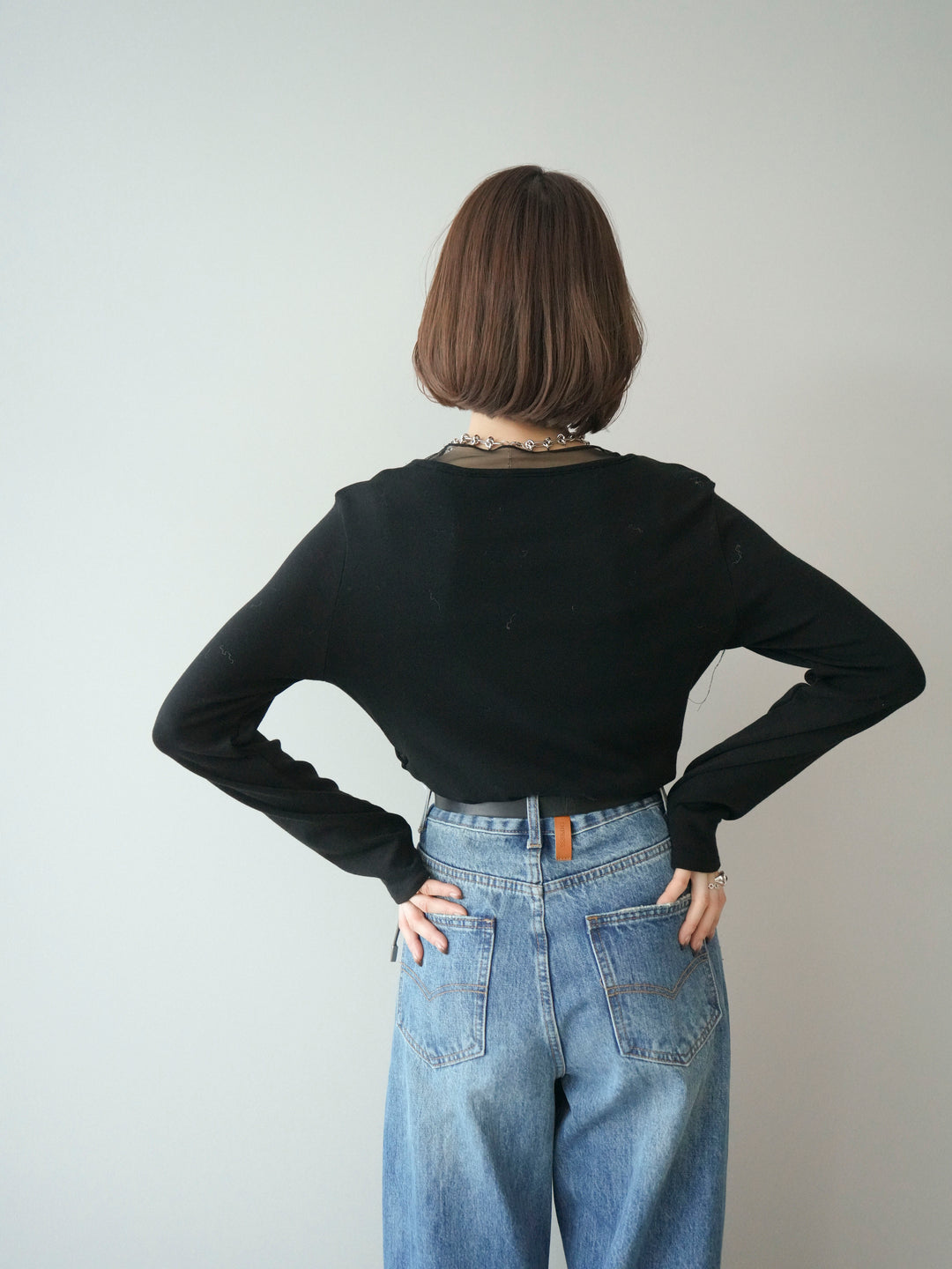 [予約]チュールレイヤードヘンリーネックカットソー/black