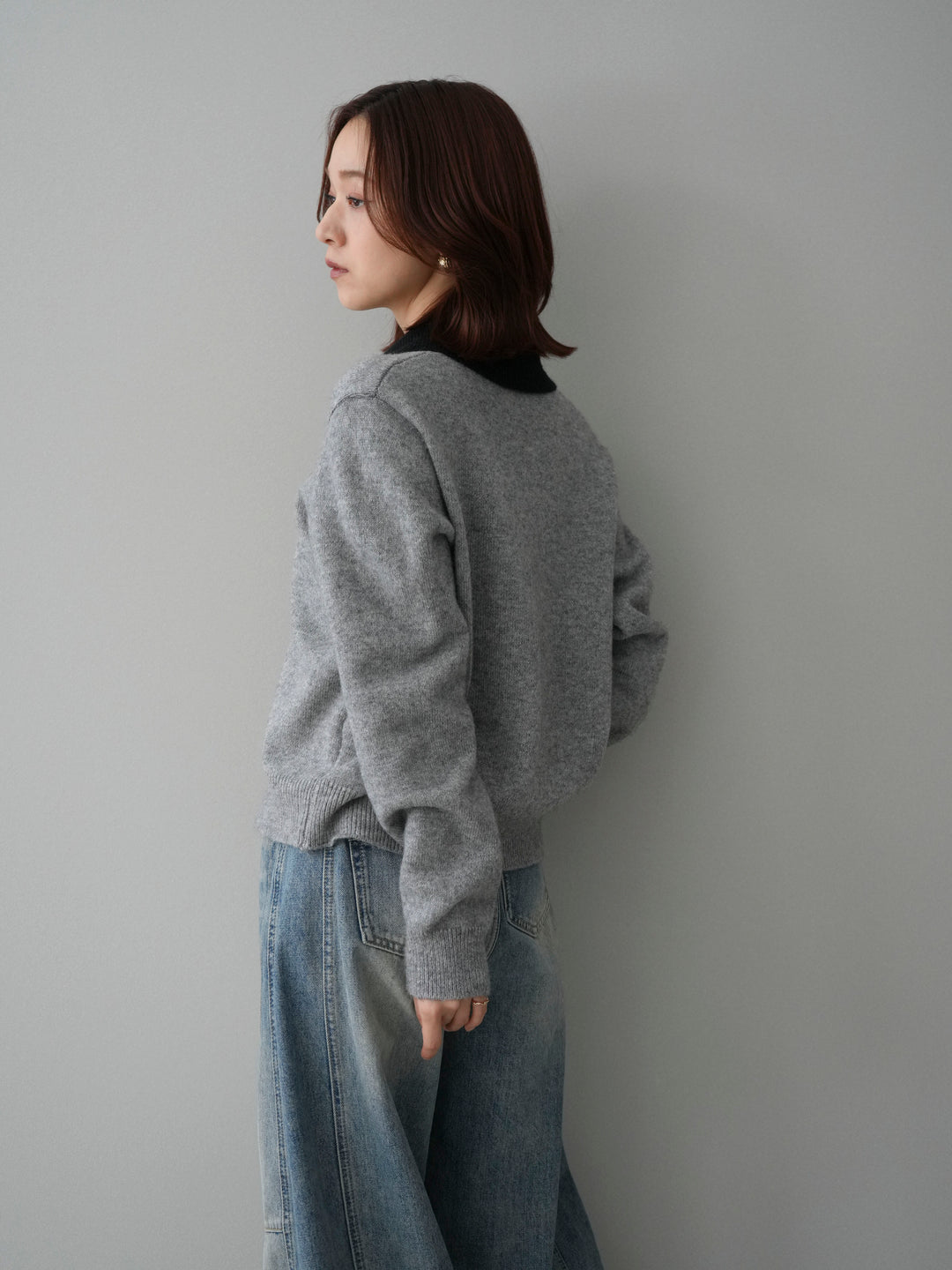 [予約]デザイン襟ニットカーディガン/gray