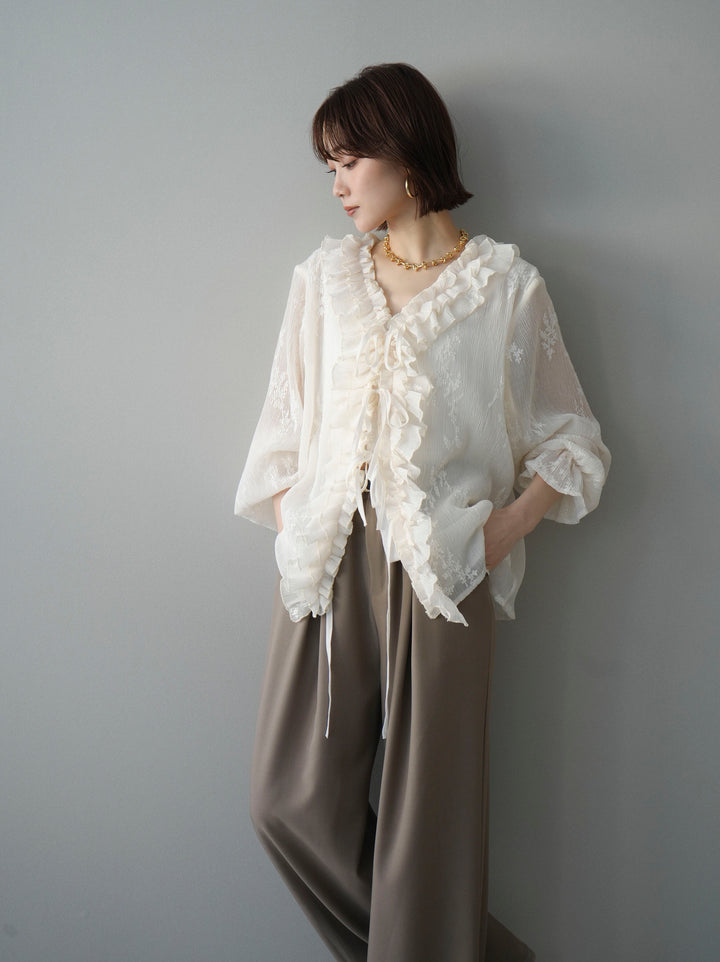 [予約]楊柳ラッフルフリルカーディガン/ivory