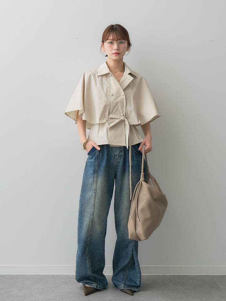 [予約]センターシームストレートルーズデニムパンツ/blue