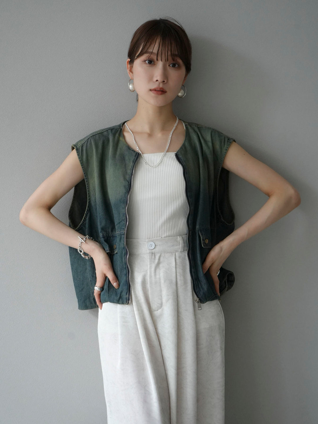 [Pre-order] Denim zip vest/blue