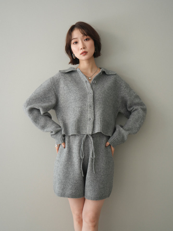 [予約]メランジニット襟付きクロップドカーディガン/gray